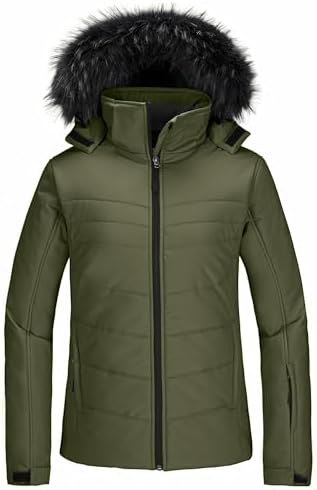 Skieer Women's Ski Jacket Waterproof Warm Puffer Thick Hooded Winter Coat