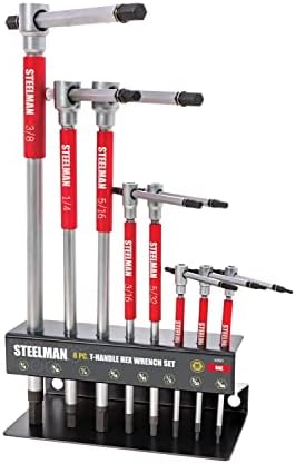 Steelman 8-Piece Standard T-Handle Allen Hex Key Wrench Set, Free Spinning Sleeves, Sliding Handle for Access, Precision Machined Tips, with Storage Tray, for Bicycle, Auto, Moto, Small Engine (42601)