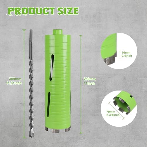 2 3/4 Inch Dry Core Drill Bit with Pilot Bit and 2 Pcs Adapters