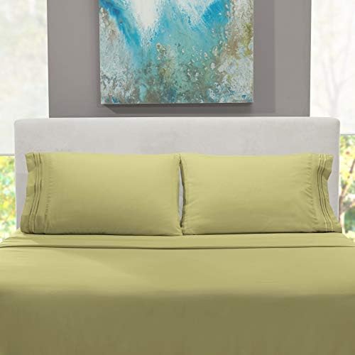 Hearth & Harbor Full XL Size Sheets - 4 Piece Bed Sheet Set, Hotel Luxury Double Brushed Bed Sheets - Extra Soft Bedding Sheets & Pillowcases, Full XL, Sage