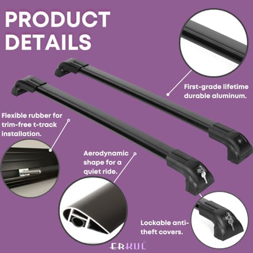 ERKUL Heavy Duty 220lbs Roof Rack Cross Bars for Kia Sportage 2017-2022 | Solid Metal Mounts | Aluminum Crossbars with Anti Theft Lock for Rooftop - Compatible with Flush Rails - Black