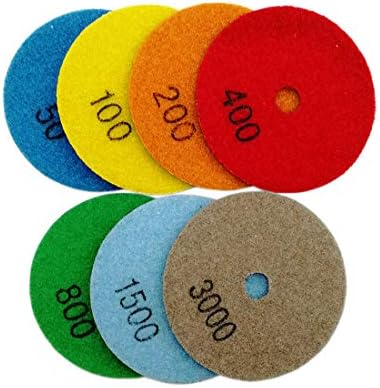 SHDIATOOL 3 Inch Dry Diamond Polishing Pads Set of 7 Pieces Plus a Rubber Backer for Granite Marble Quartz