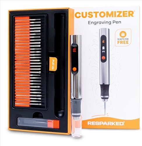Resparked Customizer Engraving Pen Ultimate Cordless Portable Tool for Artists & DIYers - Engrave 50+ Surfaces - Beginner Friendly - Rechargeable - Free 30 Bits & Mastery Guide