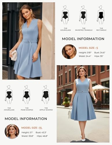 GRACE KARIN Women's Fit and Flare Work Business Dress with Belt