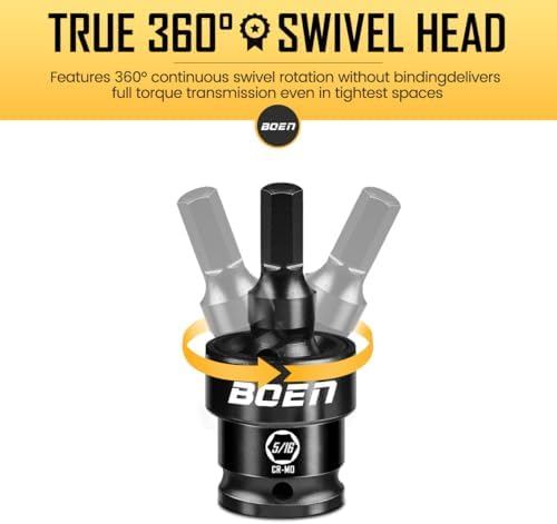 BOEN 8-Pieces Universal Hex Bit Driver Impact Socket, 1/2" Drive SAE Size (1/4", 5/16", 3/8", 7/16", 1/2", 9/16", 5/8" and 3/4") With Socket Rail, CR-MO Steel