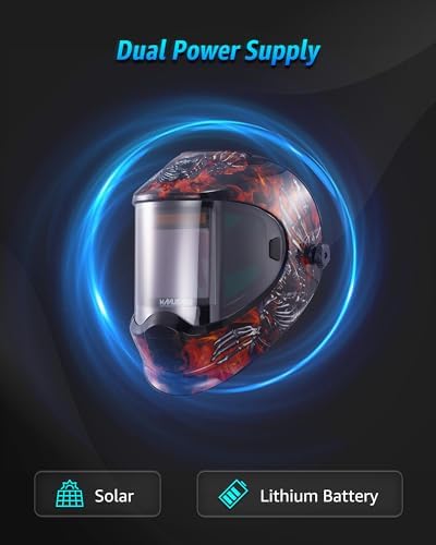 MANUSAGE Panoramic View Welding Helmet Auto Darkening, Welding Hood with 4 Arc Sensor Solar Power, True Color Shade 5-8 and 9-13 Idear for TIG MIG ARC, Adjustable Delay and Sense (E980S Decor)