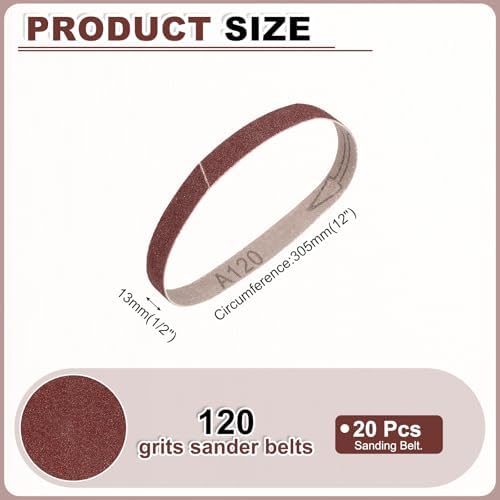 HARFINGTON 1/2 x 12 Inch Sanding Belts, 20 Pcs 120 Grits Aluminum Oxide