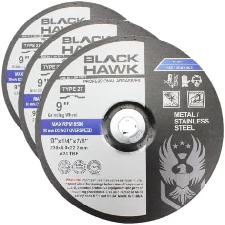 BHA 9" x1/4" x7/8" Metal Grinding Wheels for Angle Grinder - 15 Pack