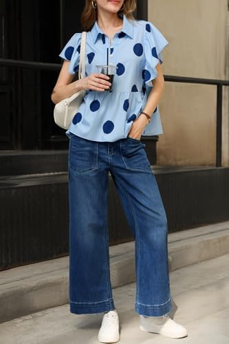 Cicy Bell Womens Cropped Wide Leg Jeans High Waisted Baggy Denim Ankle Pant