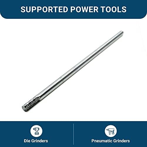 Benchmark Abrasives 6” Cylindrical Shape End Cut Double Cut Tungsten Carbide Die Grinder Bits Metal Deburring Tool Rotary Burr, 1/4 Inch Shaft, Engraving Tool for Woodworking Shaping Carving (SB-1)
