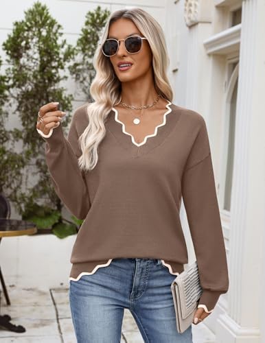 Zeagoo Women's 2026 Fall V Neck Sweater Long Sleeve Lightweight Knit Tops