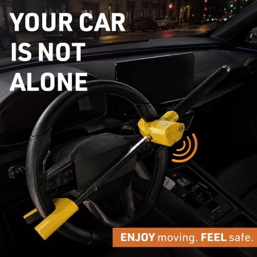 URBAN UR978Y Double Security Steering Wheel Lock with Hi-Tech Alarm, 120dB+LED, Smart Warning, A+ Sensitivity | Proven Theft Attempt Deterrence | Patented Anti-Theft Car Device Universal SUV Van Truck