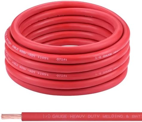 1/0 Gauge Battery Cable, 30FT Red 1/0 AWG Pure Copper Wire Welding Cable, for Automotive, Battery, Solar and Generator, Standard USA OFC Wire