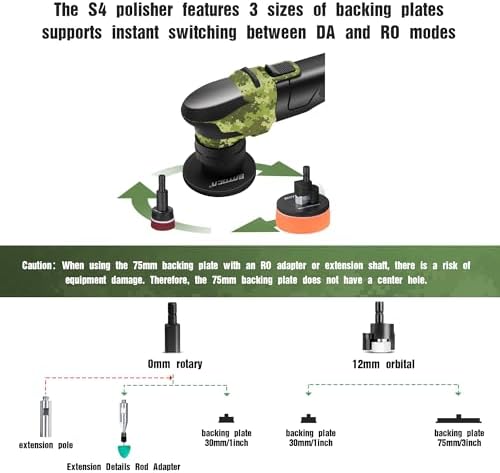 BATOCA S4 Cordless Multi-Polisher-Set, with 2Pcs 12V 2.5Ah Batteries, RO&DA Car Buffer Polisher, 1&3inch Mini Brushless Polisher for Car Detailing, Camouflage Pattern Style