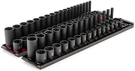 TEKTON 3/8 Inch Drive Impact Socket Set, 68-Piece | SID91219 | (1/4 - 1 in., 6 - 24 mm), Shallow and Deep, 12-Point, Socket Rail
