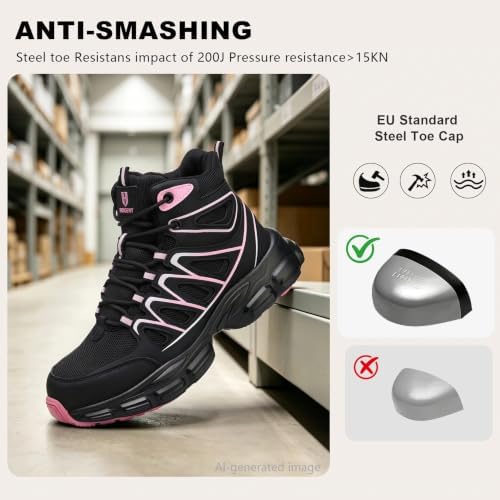 Hogent Steel Toe Shoes for Men Women - Non Slip & Lightweight Work Shoes