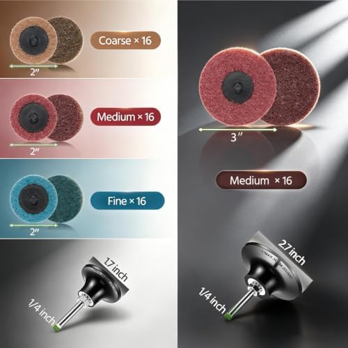 64PCS Sanding Discs 2 Inch & 3 Inch Roll Lock Quick Change Discs, Drill & Die Grinder Sanding Pads with 1/4 Holder, Nylon Surface Conditioning Discs Coarse Medium Fine for Rust Paint Removal Polishing