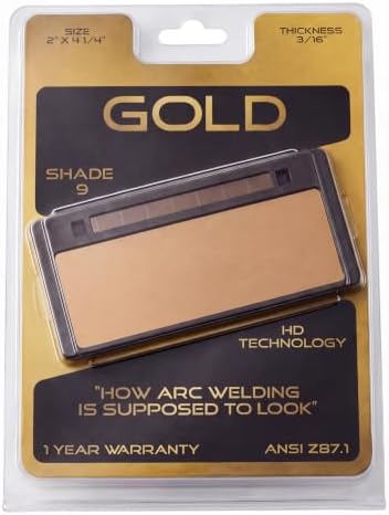 Gold Auto-Darkening Welding Lens, Shade 9, 2" x 4 1/4", Solar-Powered True Color Filter for Welding Hoods