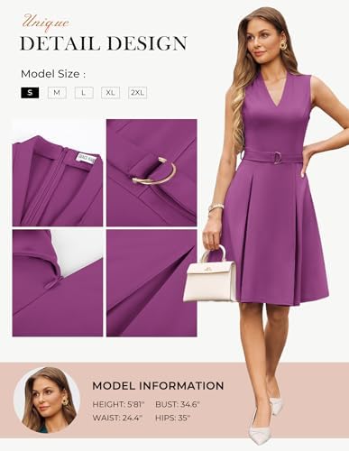 GRACE KARIN Women's Fit and Flare Work Business Dress with Belt