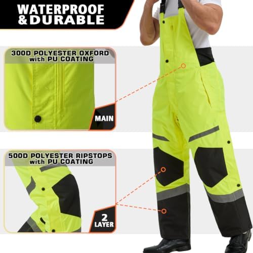 Mens Snow Bib Overalls, Insulated Coveralls for Men Waterproof