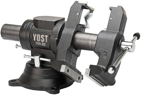 Yost Vises 760-DI Multi-Jaw Rotating Vise 6 Inch Jaw Width | 2 in 1 Multipurpose Bench and Pipe Vise | Secure Grip with Swivel Base | Made with a Combination of Ductile Iron & Hardened Steel