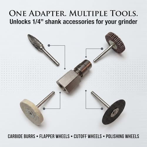 Drilax 5/8"-11 to 1/4" Collet Flapper Adapter – Convert Angle Grinder to Die Grinder – Fits Carbide Burrs, Flap Wheels, Sanding & Polishing Tools – 303 Stainless Steel, Made in USA