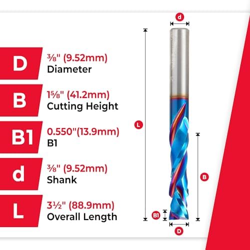 Amana Tool Spektra Extreme Tool Life Solid Carbide CNC Compression Spiral Router Bit, 46179-K, 3/8 D x 1-5/8 CH x 3/8 Shank x 3-1/2 Inch Long 2 Flute
