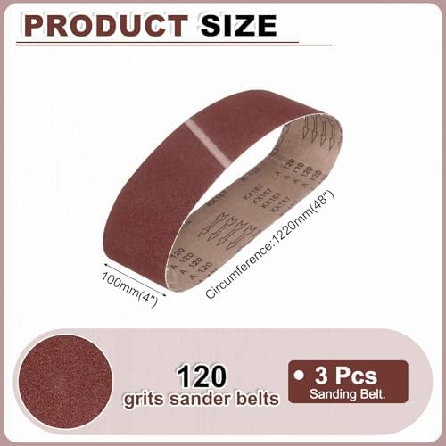 HARFINGTON 4 x 48 Inch Sanding Belts, 3 Pcs 120 Grit Aluminum Oxide Abrasive Belt Sander File Belt for Woodworking, Metal Polishing, Knife Sharpener