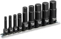 Titan 49011 9-Piece Impact Metric Hex Bit Socket Set, Sizes 6mm thru 19mm, S2 and 6150 Alloy Steel, Extra-long Design for Greater Reach and Access, Metal Storage Rail