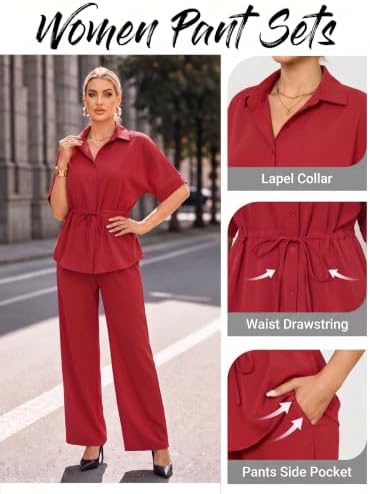 Two Piece Sets for Women Dressy Shirt Top Flared Pants Business Pantsuits