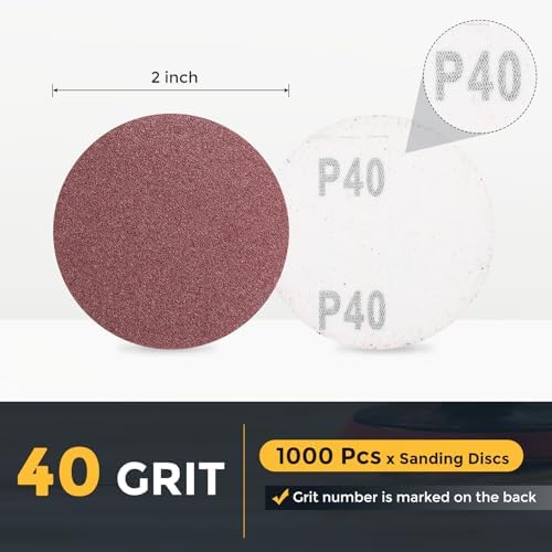 HARFINGTON 1000 Pcs 2 Inch Sanding Discs 40 Grit Red Aluminum Oxide