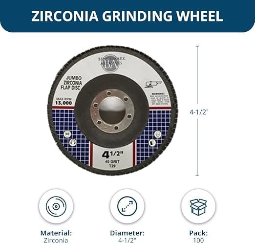 Benchmark Abrasives 4.5" x 7/8" Zirconia Type 29 Flap Discs, 40 Grit