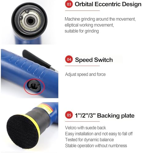 Mini Air Random Orbital Sander, 22000 RPM Pneumatic Polisher with 3 Pads