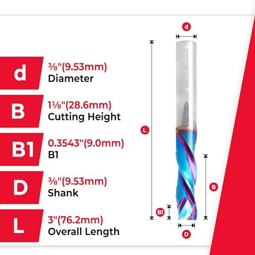 Amana Tool Spektra Extreme Tool Life Solid Carbide CNC Compression Spiral Router Bit, 46709-K, 3/8 D x 1-1/8 CH x 3/8 SHK x 3 Inch Long 3 Flute