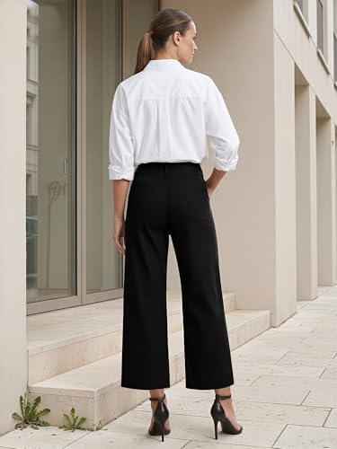 MOHHOM Women’s High Waisted Wide Leg Cropped Pants Stretchy Business Casual Work Pants with Pockets