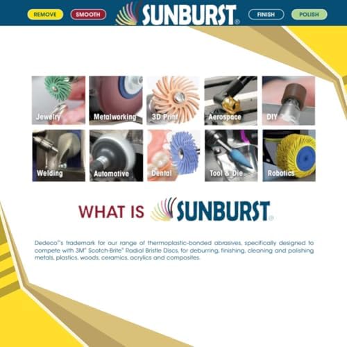 Dedeco Sunburst Radial Bristle Discs 12-Pack - 4" Curved - 3/8" Arbor - Yellow 80 Grit (Coarse) - Aluminum Oxide for Polishing & Finishing