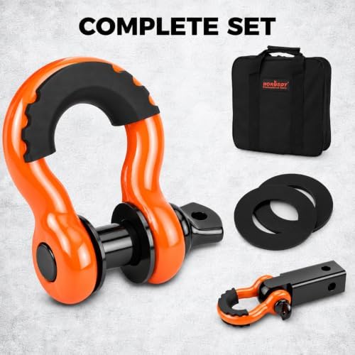 HORUSDY Nylon Heavy Duty Tow Strap Recovery Strap with Hooks 3" x 30Ft - 35,000 LBS Break Strength, 2" Shackle Hitch Receiver + 3/4 D Ring Shackles (2pcs), Recover Your Vehicle Stuck in Mud/Snow