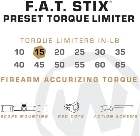 Fat Stix Individual Limiter 10-65 Inch-Pounds with Preset Torque, Accurately Tightens, Reversible, Compatible with Wheeler Fat Stix T-Handle Driver, for Gunsmithing, Reloading, and Torque Adjustment