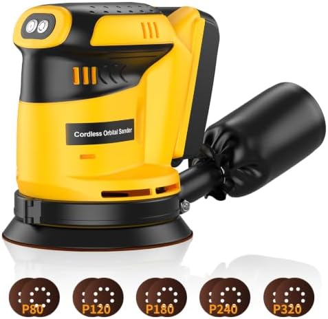 Cordless Orbital Sander for Dewalt 20V Battery(Battery Not Included), Brushless 3 Variable Speeds, 7500 to 11000 RPM, Sandpapers With Dust Collector for Woodworking Sanding, Metal & DIY