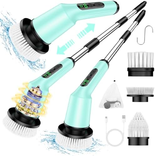 Electric Spin Scrubber for Bathroom, Shower Scrubber with Long Handle