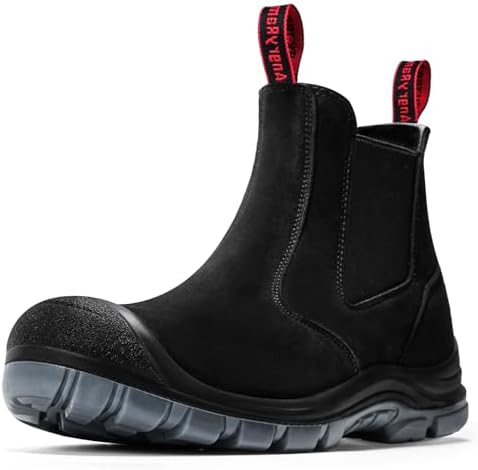 ANGRYRAM Slip on Steel Toe Work Boots for Men Waterproof Safety Shoes