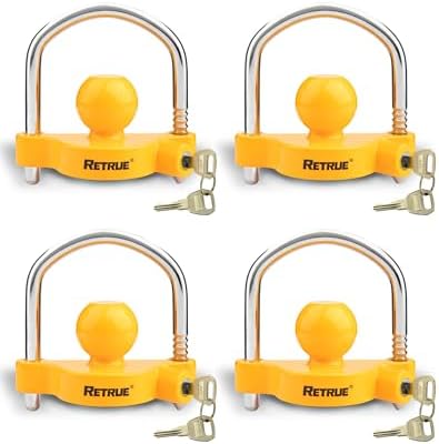 RETRUE Universal Trailer Coupler Lock, 4PC Key Alike Hitch Ball Lock,Yellow