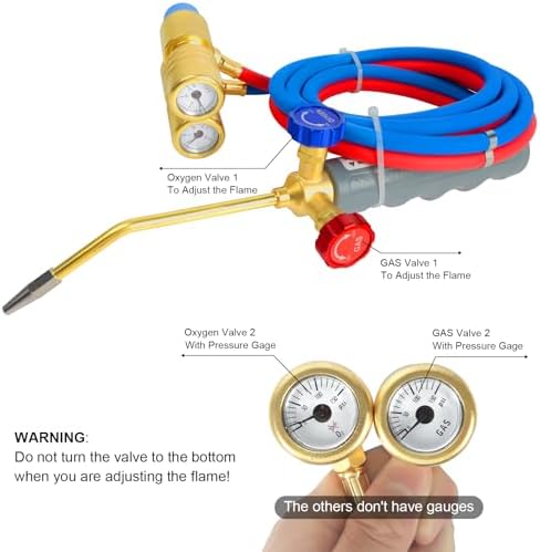 Brazing Torch for MAPP Gas & Propane, Brass & Stainless Steel Welding Torch with Dual Pressure Meters, Propane Cutting Torch for Soldering, Jewelry, HVAC, Glass Blowing