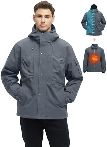 VOPOKER Mens 3 in 1 Winter Coats Waterproof Warm Fleece Jacket With Multi-Pockets