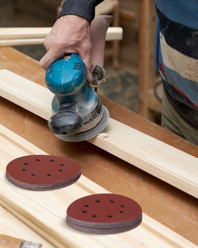 Queekay 350 Pieces 5 Inch 8 Holes Sanding Discs Round Hook and Loop Sandpaper for Random Orbital Sander 60 80 100 120 150 180 220 240 320 400 600 Grit(16 Styles)