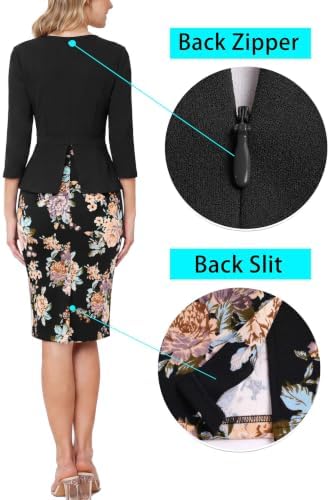 VFSHOW Womens Work Business Office Front Zipper Peplum Church Sheath Dress