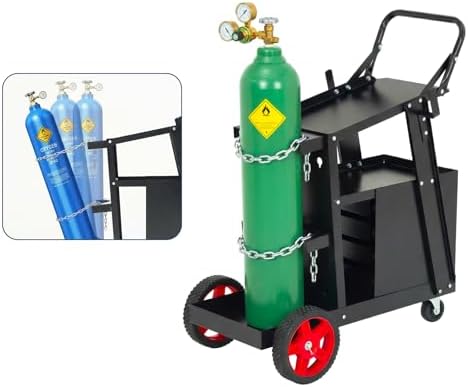 Welder Cart with Drawers, Heavy Duty Welding Cart with Safety Chains and Cylinder Slots for Mig/Tig Welder and Plasma Cutter,220 LB Weight Capacity
