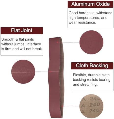 uxcell 10pcs 6" x 89" Sanding Belts 240 Grits Aluminum Oxide Abrasive Belt Sander Paper Sanding Papers for Metal Wood Grinding Polishing, Reddish Brown