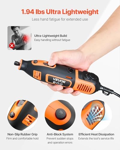VEVOR 84-Piece Rotary Tool Kit, 200W Mini Power Rotary Tool Corded, 6-Level Speed 8000-40000 RPM Multi-Purpose DIY Tools for Engraving, Sanding, Polishing, Carving, Grinding, Cutting, DIY Crafts