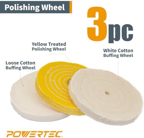 POWERTEC 6-Inch Bench Buffer Jewelry Polisher - Includes 5PCs 80Ply Buffing Wheels + 3PCs Polishing Compound Set | Benchtop Buffing Machine for Metal, Jewelry, Knives, Wood, Jade, and Plastic (BF601D)